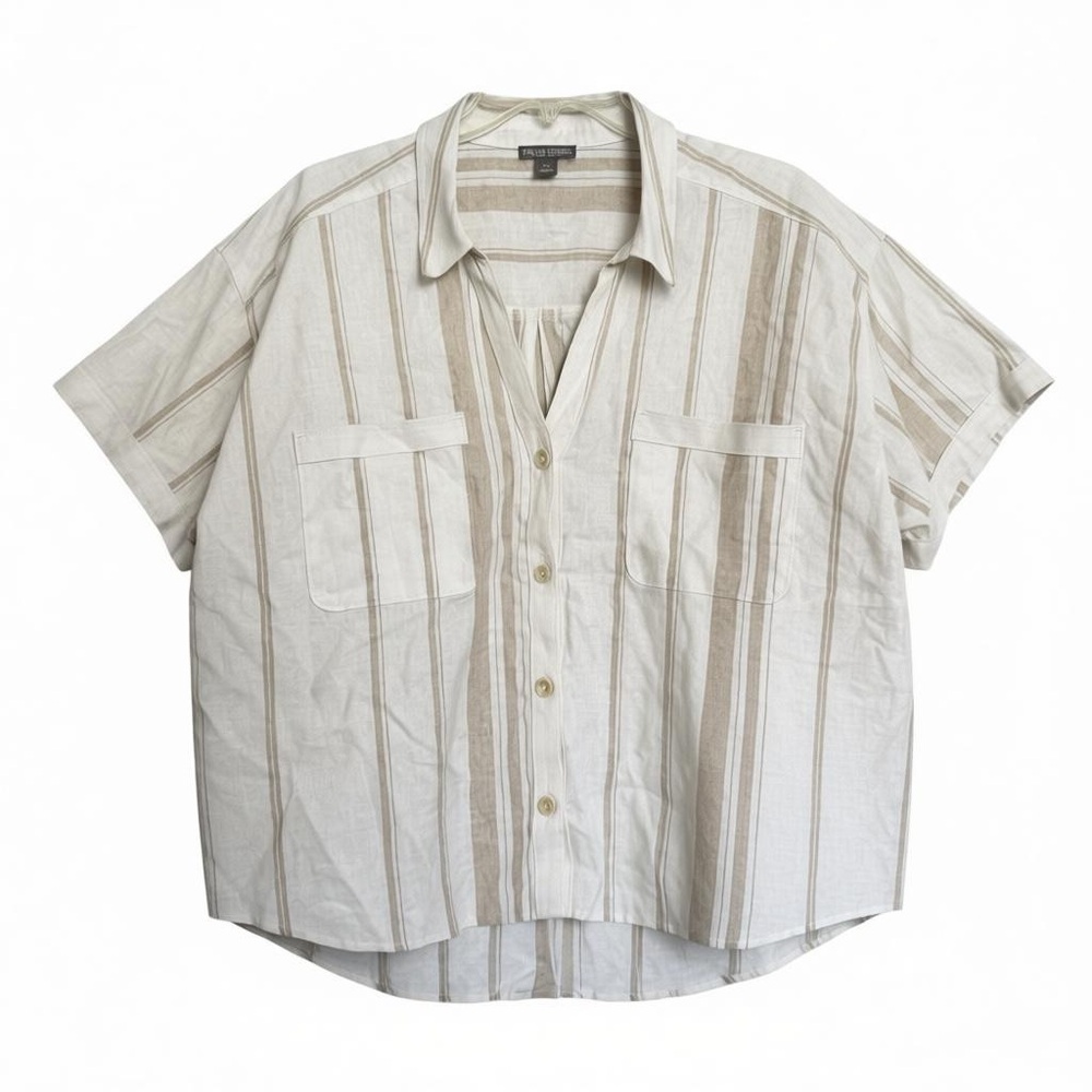 Falls Creek Beige Striped Linen Blend Button Up Shirt Size 2X Coastal Breathable